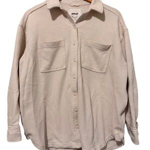 Aerie Oversized Cozy Button Down Shacket Cream Beige Soft Fleece Long Sleeve Top